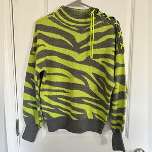 New York & Co x Gabrielle Union Knit Zebra Sweater in Grey and Neon Green Size S